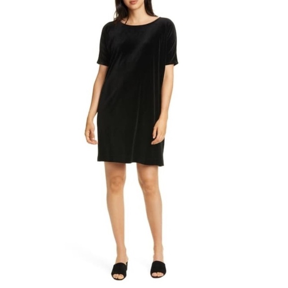 Eileen Fisher Stretch Velvet Shift Dress Black‎ Medium NWT - Picture 6 of 6